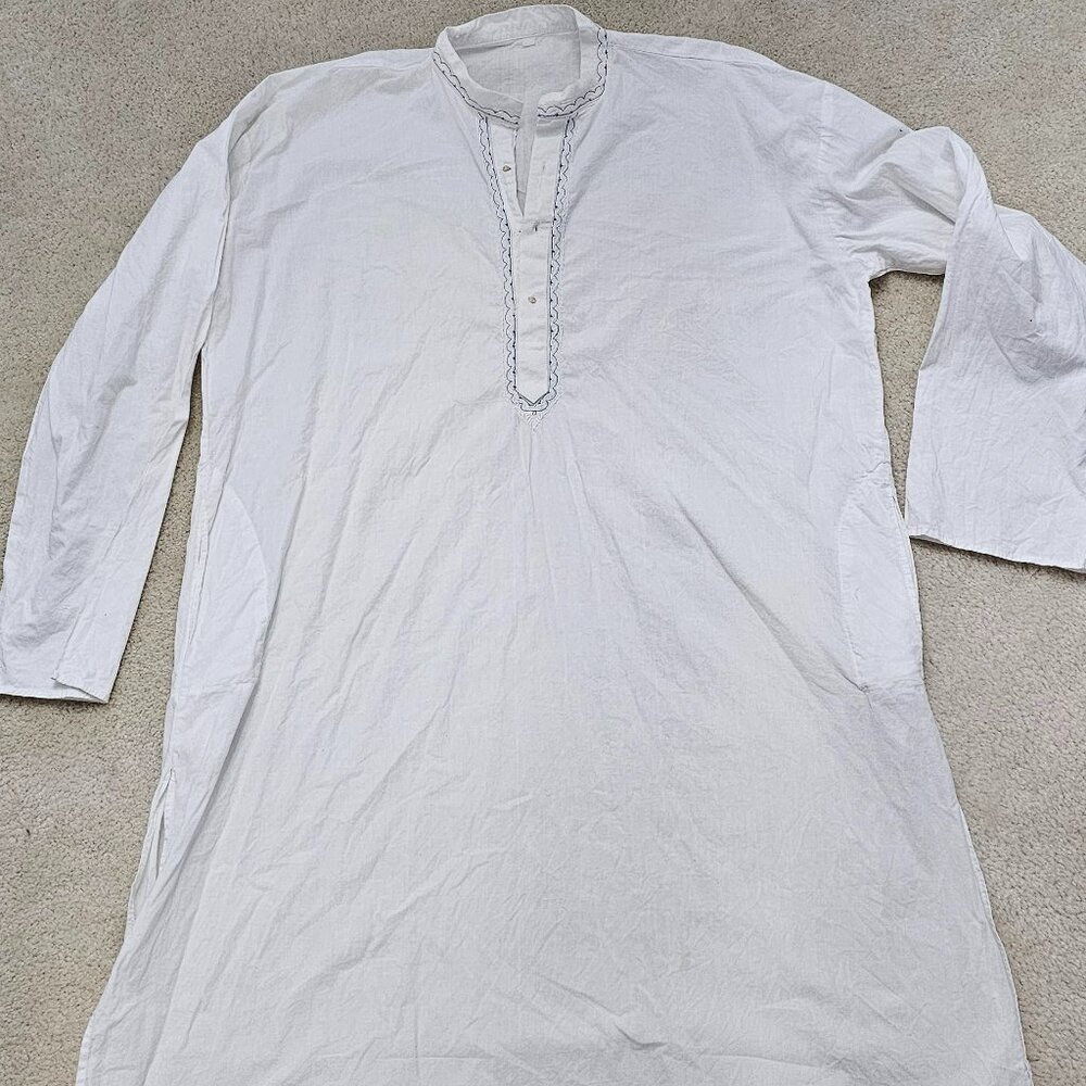 Men's kurtha top shirt.  White with custom embroidery